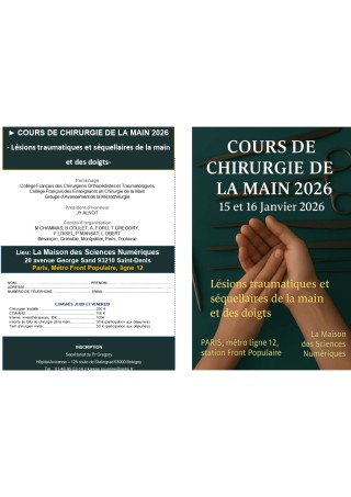 1ère page AFFICHE COURS DE CHIRURGIE DE LA MAIN 2026